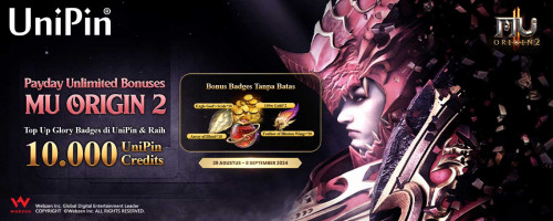 Payday Unlimited Bonuses dari MU Origin 2 – Top Up Glory Badges di UniPin & Raih 10.000 UC, Hadiah Partisipasi s.d Bonus Badges Tanpa Batas